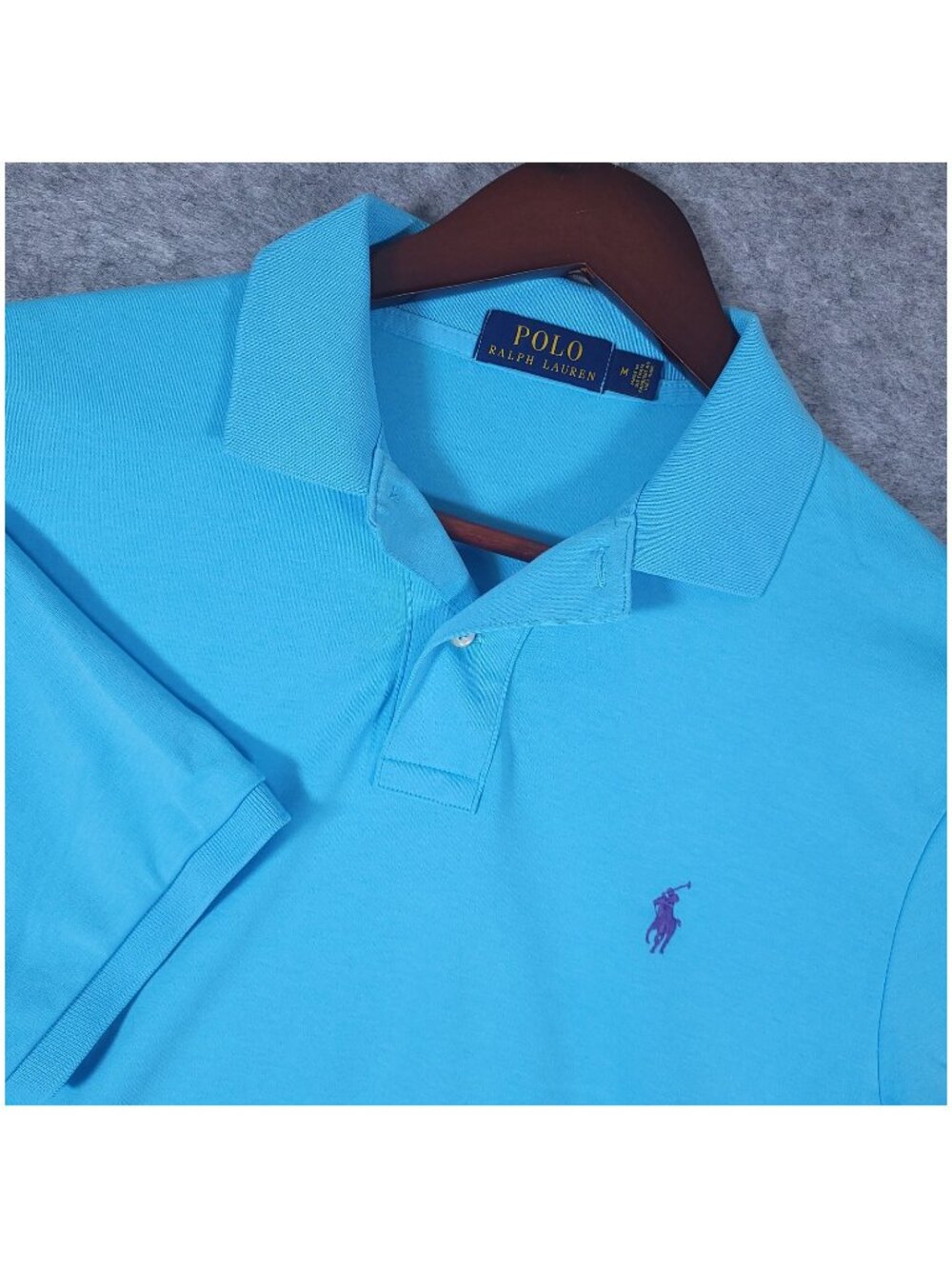 Polo Ralph Lauren Mens Medium Aqua Blue Purple Pony Cotton Preppy Classic Fit